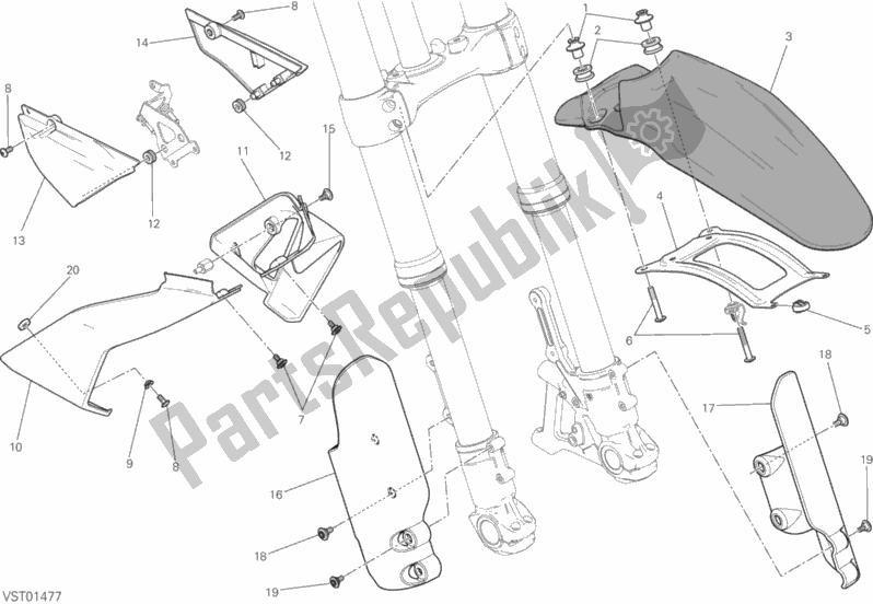 All parts for the Half Fairing of the Ducati Scrambler Urban Enduro Brasil 803 2016